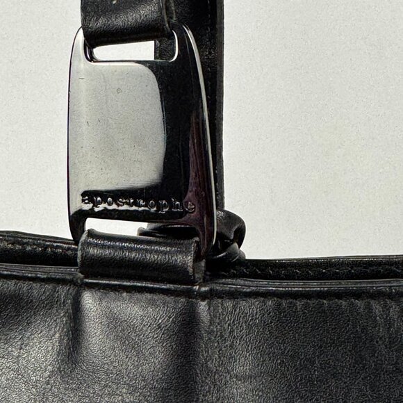 Apostrophe 13.5" Black Purse Structured Genuine Leather Gun Black Hardware Chic - Picture 3 of 16